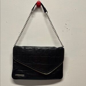 Nine West Black Croc-Embossed Clutch with Chain